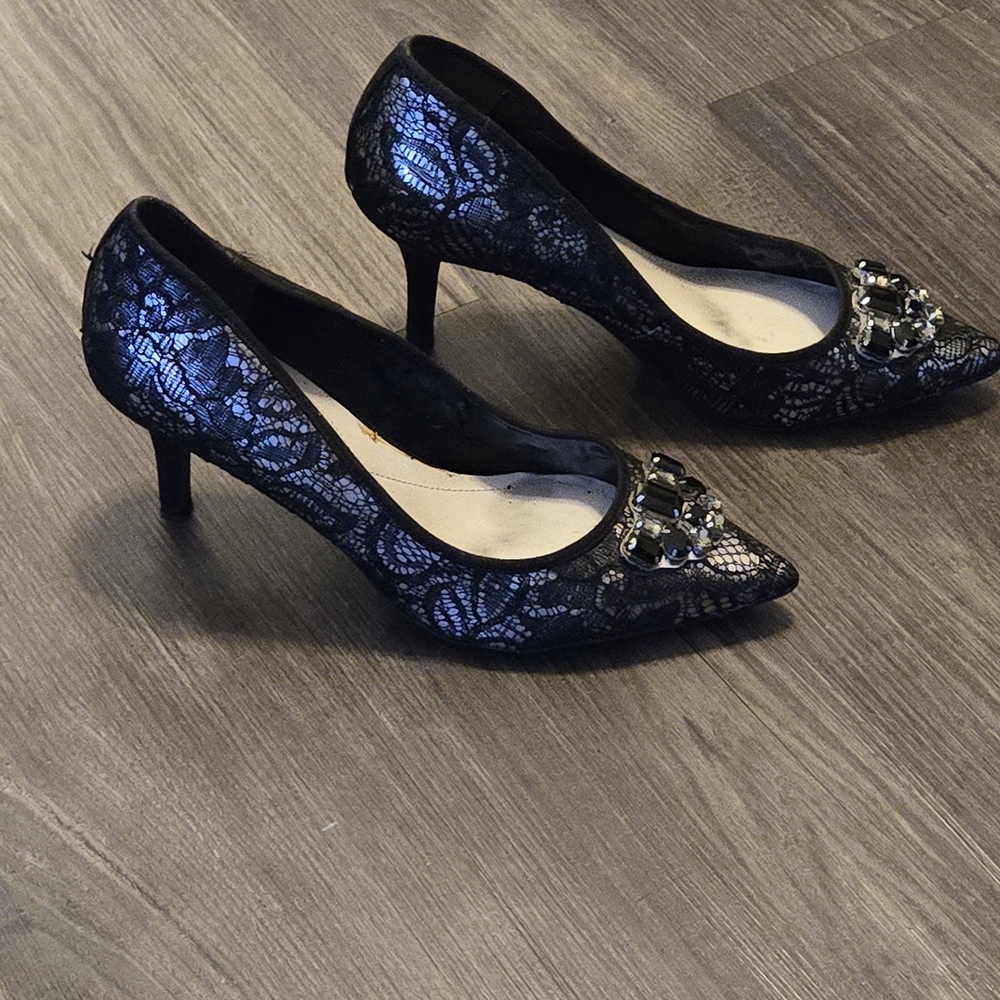 Alfani Black Lace Heels with Embellishments